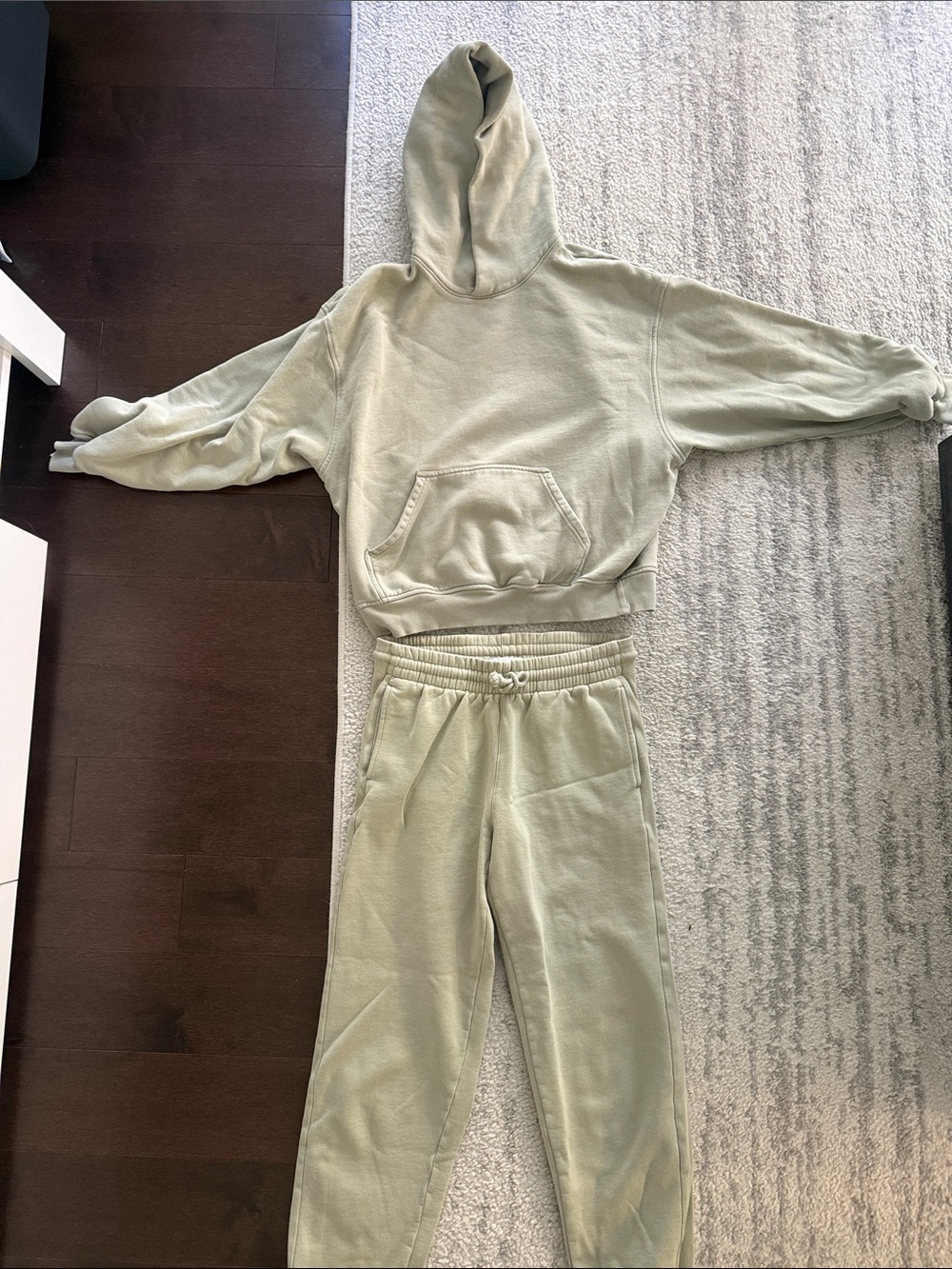 TNA Olive Green Cropped Hoodie & Joggers Set